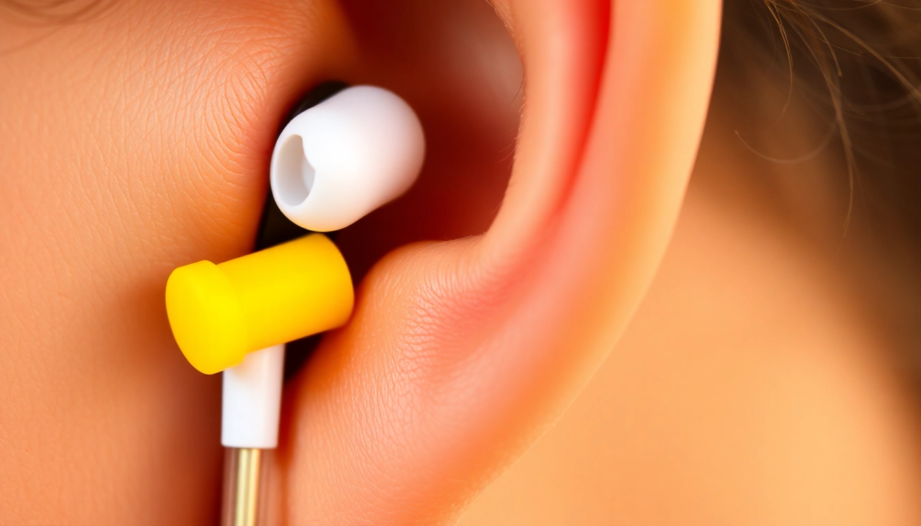 Visualize how an ear plug in ear prevents noise, highlighting comfort and fit with soft materials.