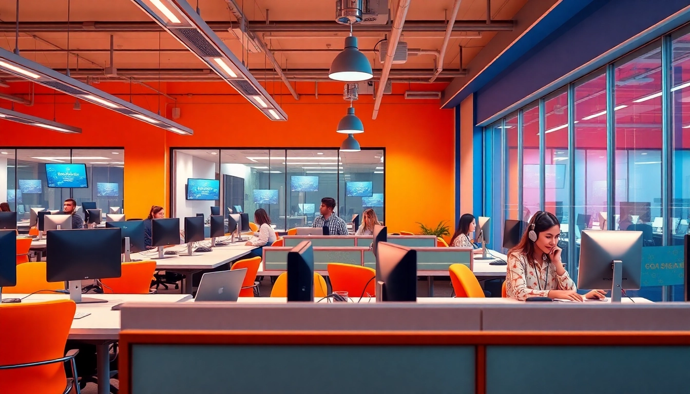 Showcase call centers in Tijuana, Mexico, highlighting a modern workspace with agents collaborating effectively.