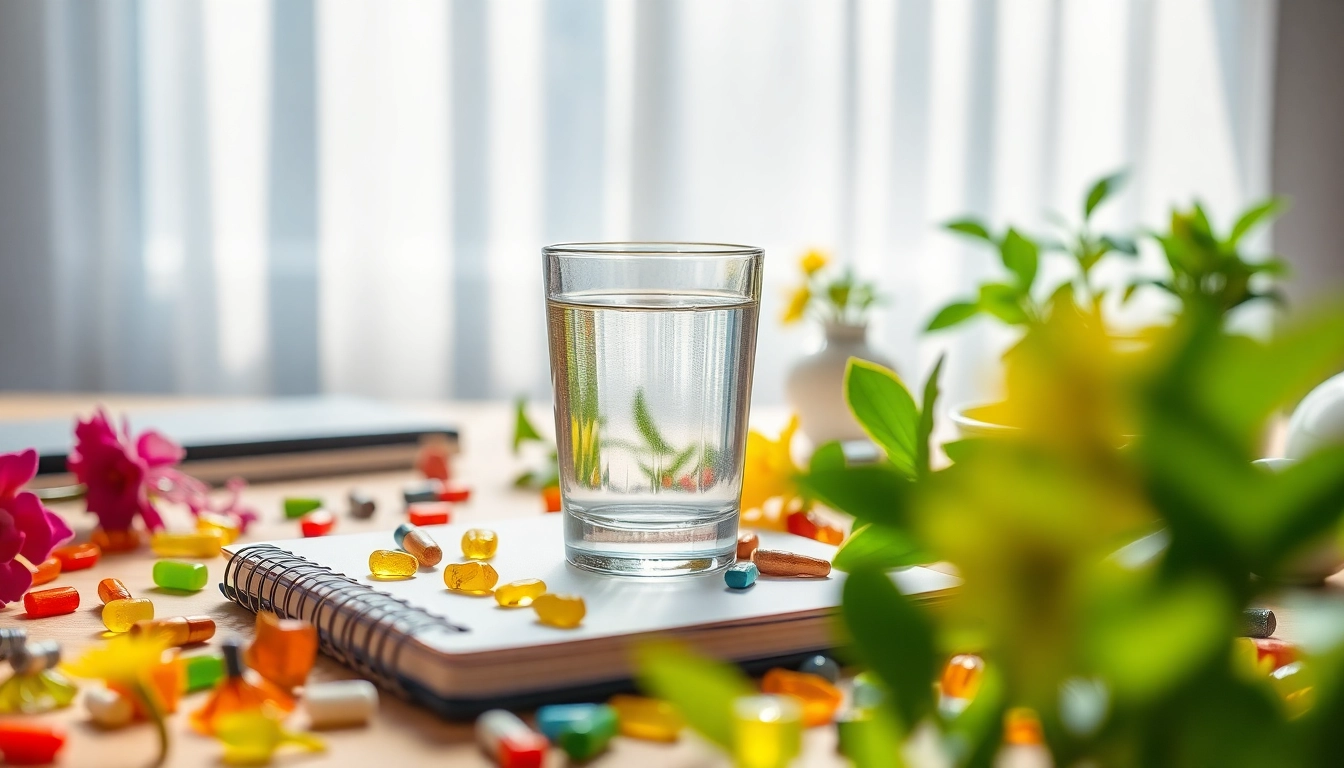 Enhance focus with nootropics by showcasing colorful supplements on a tranquil workspace.