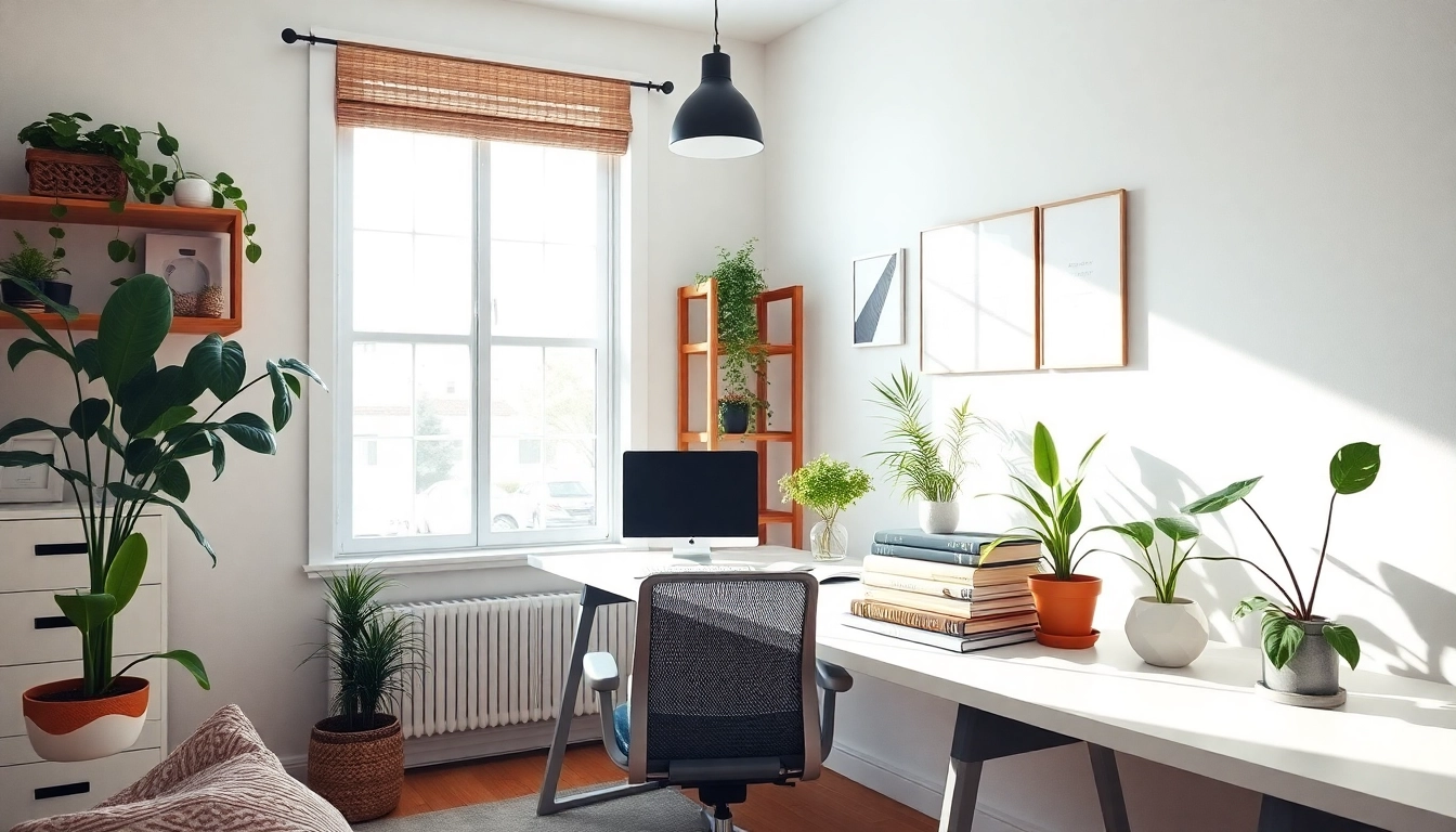 Enhance your productivity with a modern home office setup from healthlifeherald.com featuring plants and natural light.