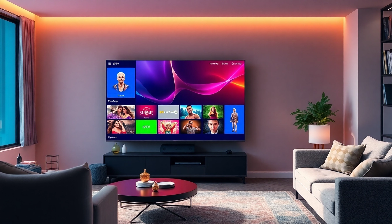 Experience a free iptv trial on a sleek modern TV surrounded by a cozy living room.