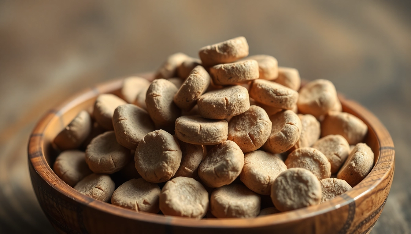 Showcase of bulk 7oh tablets in a decorative bowl, highlighting their texture and quality.