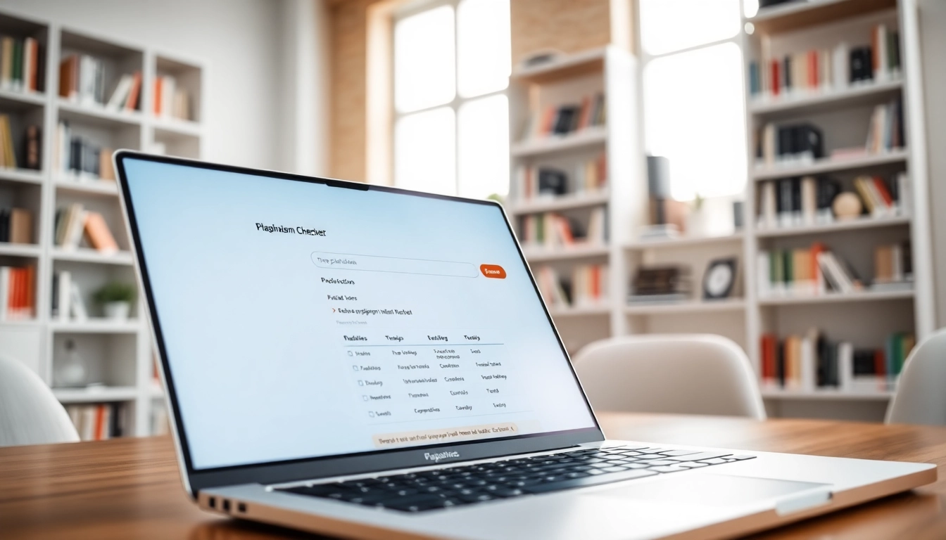 Analyze content using our plagiarism checker in a sleek office setting.