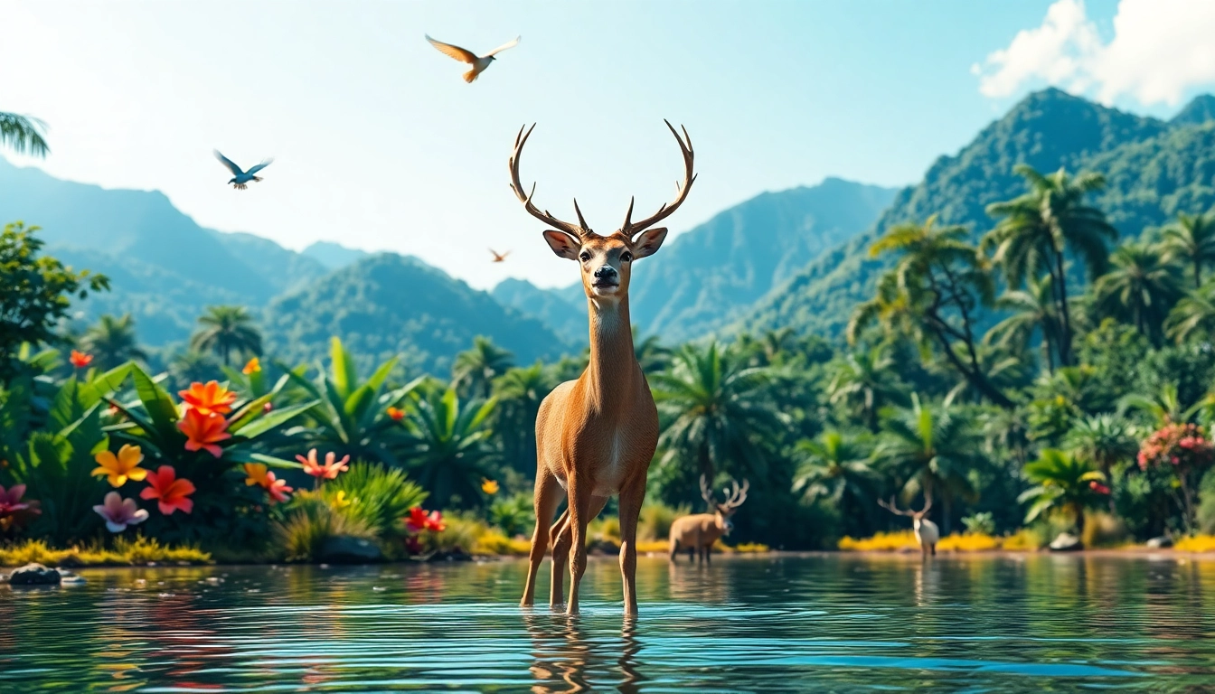 Explore the vibrant wildlife scene at www.sudswild.com featuring a majestic deer by serene water.