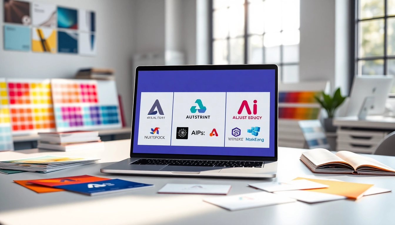 Enhance your brand with AI business branding showcasing modern design workspace.