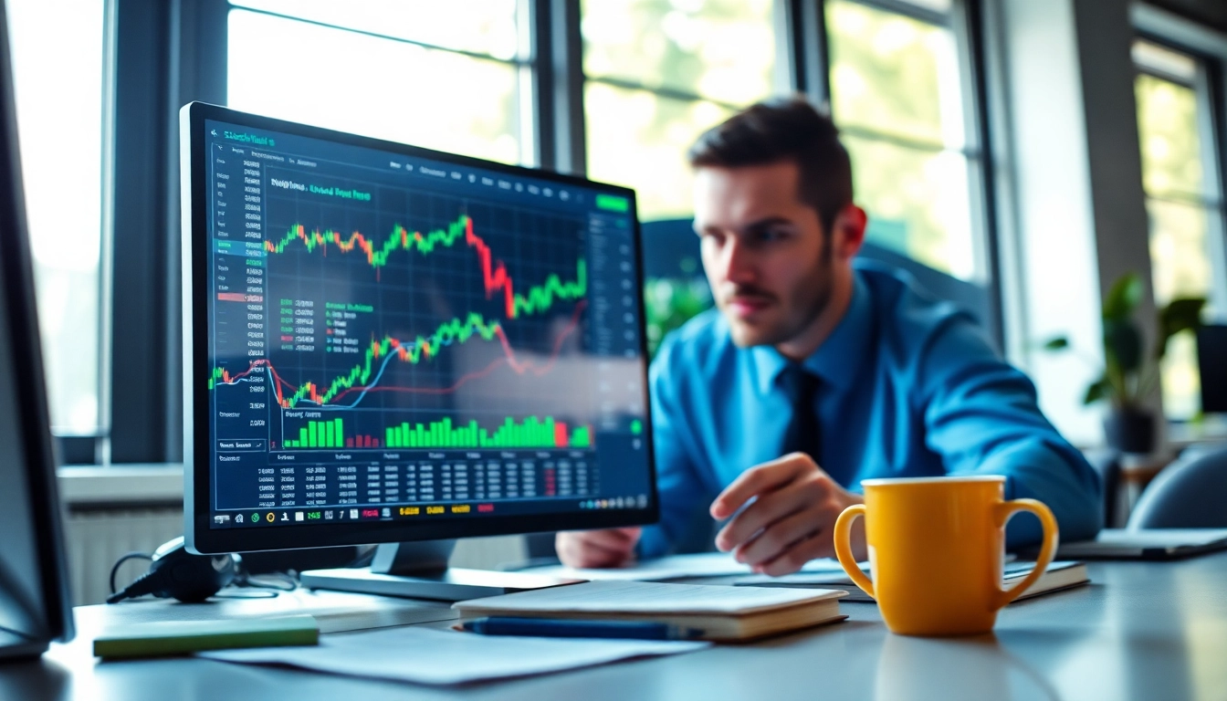 Analyze based chad stocktwits trends with a trader in a bright, dynamic workspace.