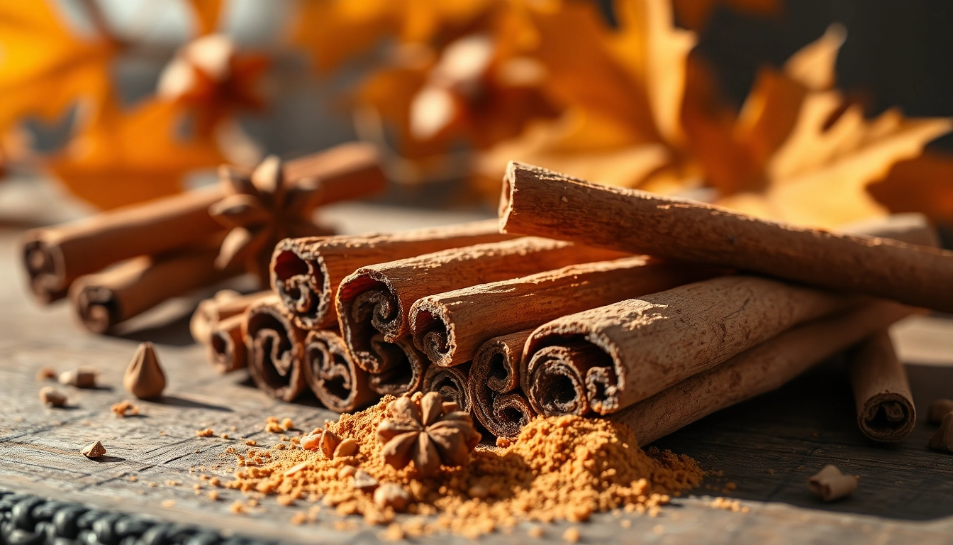 Cinnamon Bark displayed on wood with whole sticks and powder enhancing the rustic aesthetic.