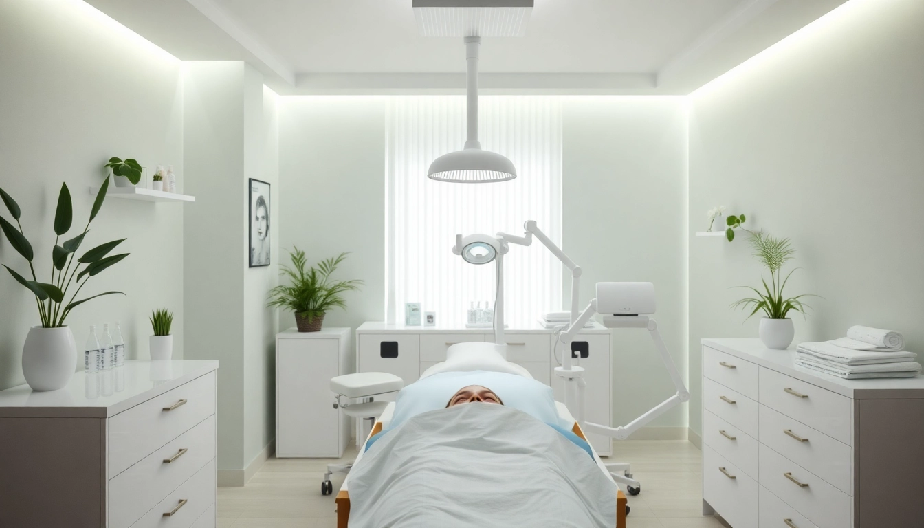 Behandlung zur Hautverjüngung in einer modernen Klinik mit sanften Farben und entspannter Atmosphäre.
