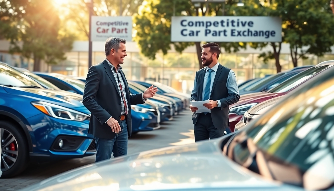 Engaging scene of a competitive car Part Exchange involving discussions between a customer and a seller.