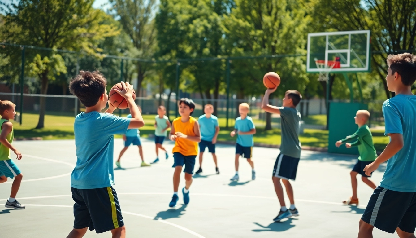 Engaged youth practicing basketball training programs near me during an outdoor training session.