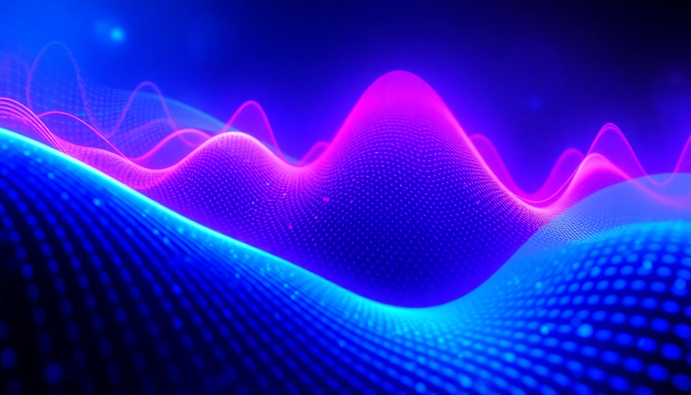 Listening to 汽水音乐网页版 with vibrant visual waves in a digital landscape.