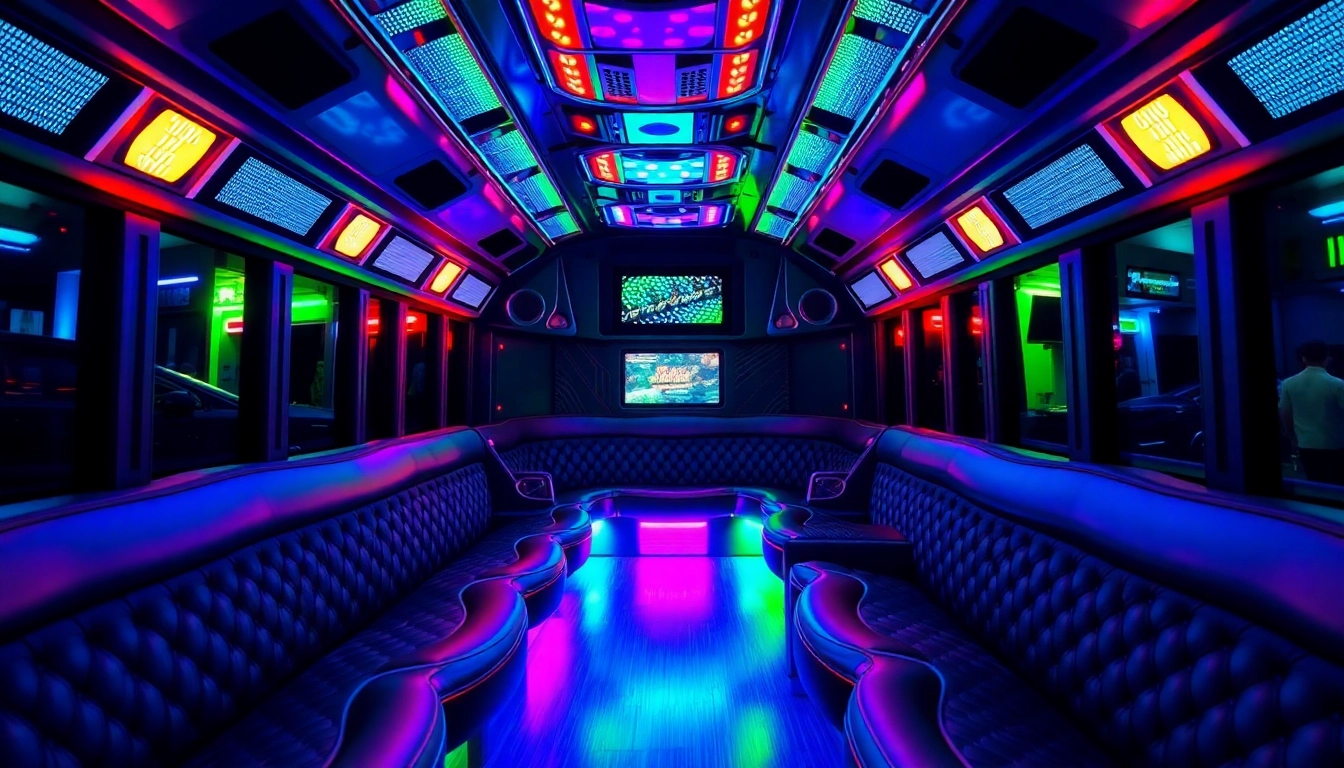 Experience an Atlanta party bus with vibrant interiors, plush seating, and colorful lights for an unforgettable journey.