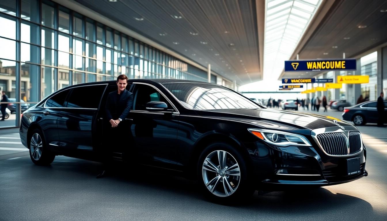 Arrive in luxury with a Limo Vancouver airport service, featuring a sleek limousine ready for passengers.