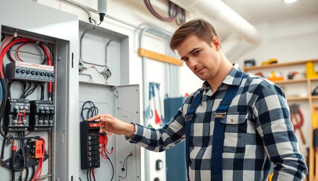 Observe an electrician working on an Electrical Panel, demonstrating safety and expertise in a professional environment.