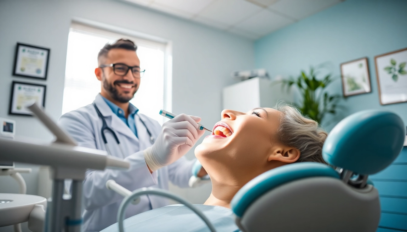 Encouraging dental checkups with a patient examination in a modern office setting.