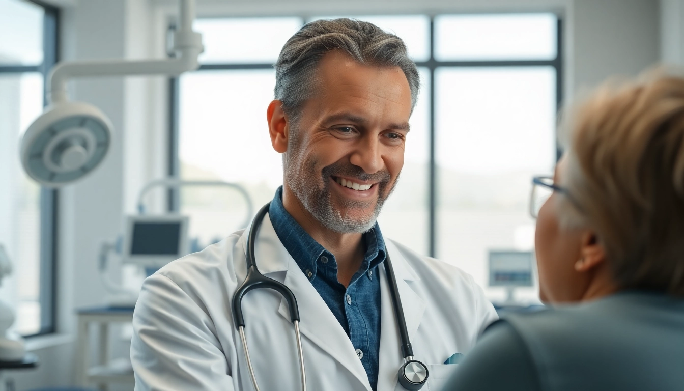 dr parker consulting with a patient in a warm clinic