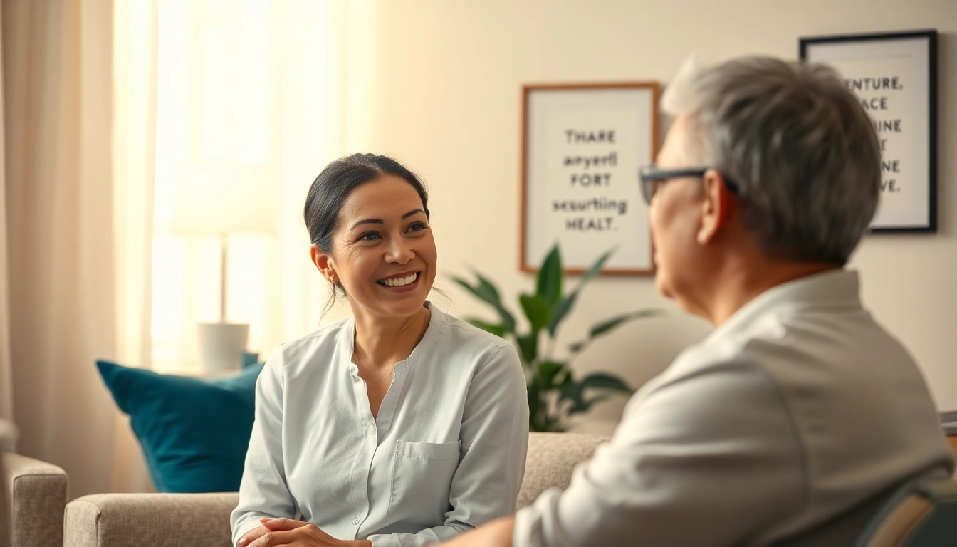 Anxiety therapy session showing a therapist attentively listening to a patient in a soothing environment.
